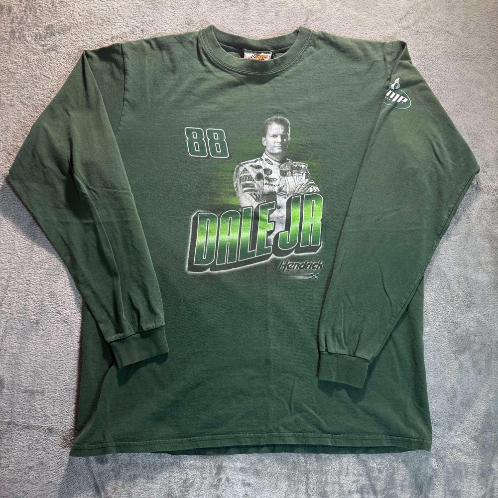 Dale Jr T-shirt Men's Size L Green Nascar Long Sleeve Graphic Tee Racing 88